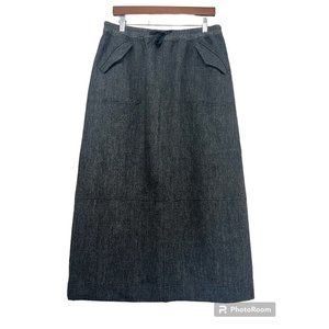 Poetry Wool Linen Skirt Sz 10 Charcoal Gray Drawstring Waist A-Line Maxi Pockets